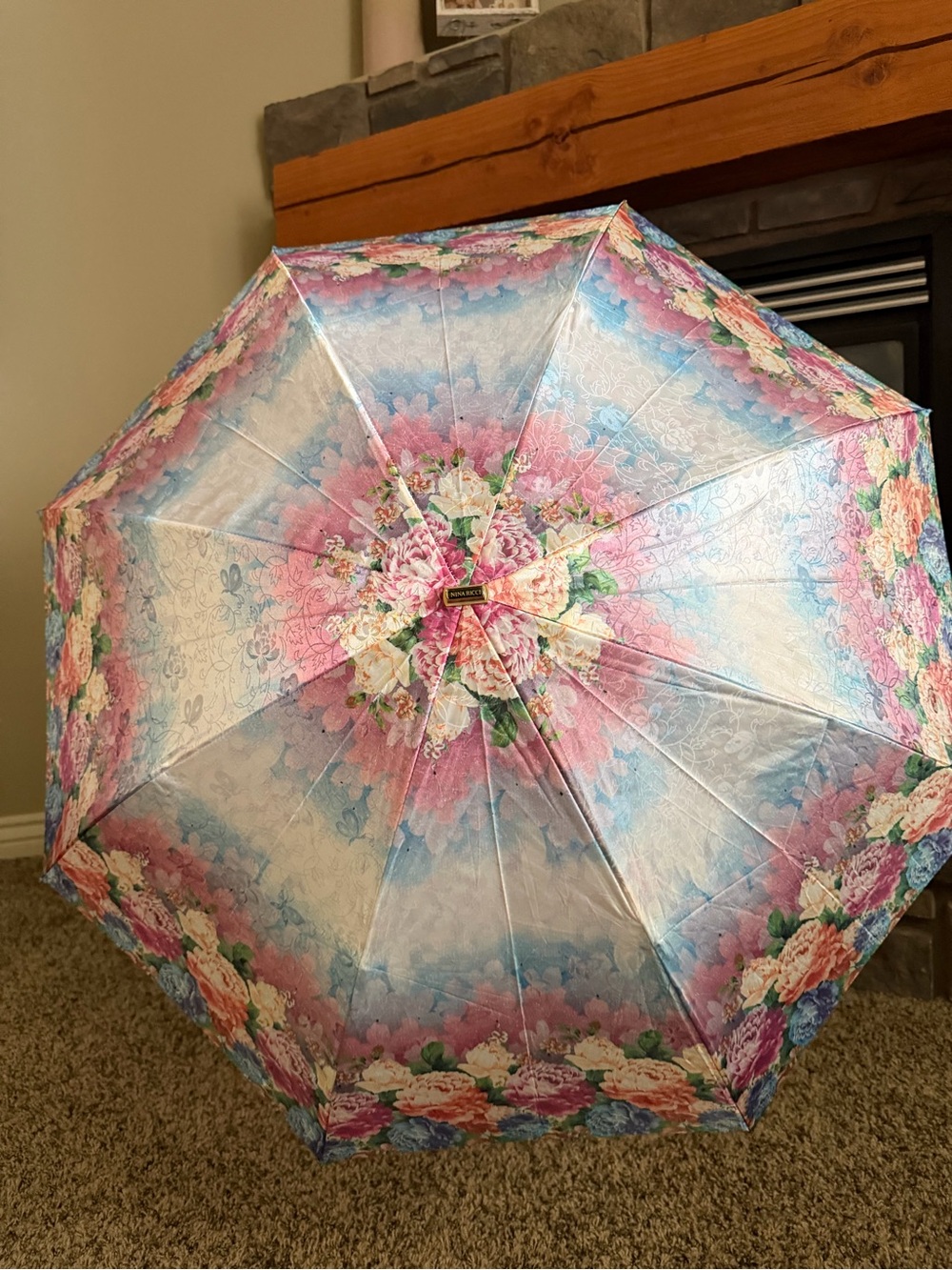Nina Ricci Floral Pink Blue Green Umbrella - Picture 7 of 13